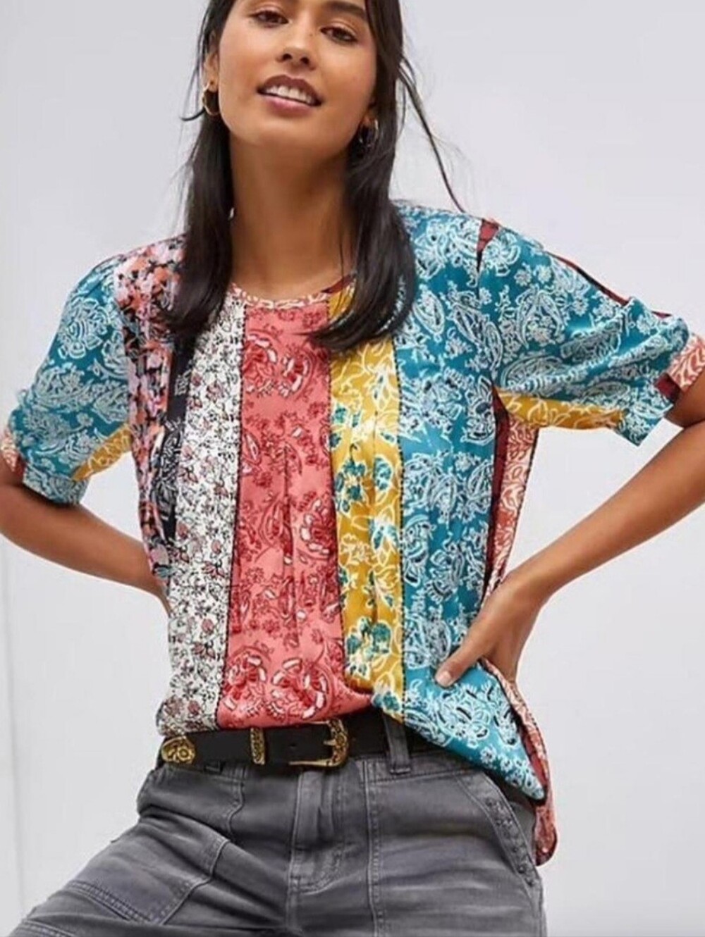 Daniel Rainn Mixed Print Patchwork Blouse Sold By Anthropologie, Size Small